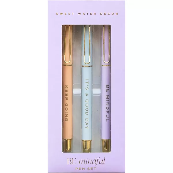 imageSweet Water Decor Inspirational Metal Pen Set  Motivational Pen Set for Home and Office  Refillable Pens with Black Ink  Neutral Desk Decor for Women  Graduation New Job Teacher Gifts for HerBe Mindful Set