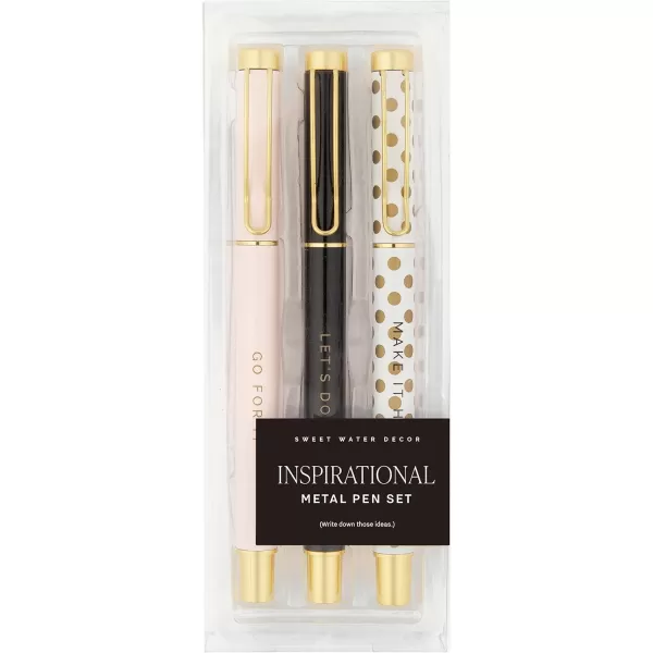 imageSweet Water Decor Inspirational Metal Pen Set  Motivational Pen Set for Home and Office  Refillable Pens with Black Ink  Neutral Desk Decor for Women  Graduation New Job Teacher Gifts for HerInspirational Set