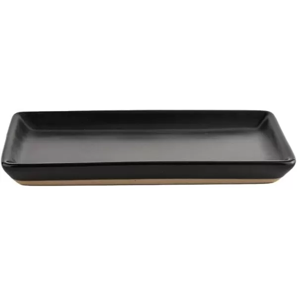 imageSweet Water Decor Matte Black Stoneware Tray  Kitchen and Bathroom Dispenser Holder  Jewelry Dish  Glass Soap Holder for Bottles  Long Plate for Counter Tops  Vanity DecorBlack