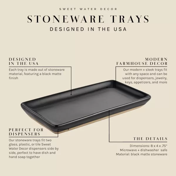 imageSweet Water Decor Matte Black Stoneware Tray  Kitchen and Bathroom Dispenser Holder  Jewelry Dish  Glass Soap Holder for Bottles  Long Plate for Counter Tops  Vanity DecorBlack
