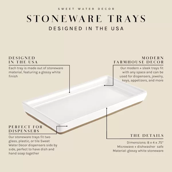 imageSweet Water Decor Matte Black Stoneware Tray  Kitchen and Bathroom Dispenser Holder  Jewelry Dish  Glass Soap Holder for Bottles  Long Plate for Counter Tops  Vanity DecorWhite