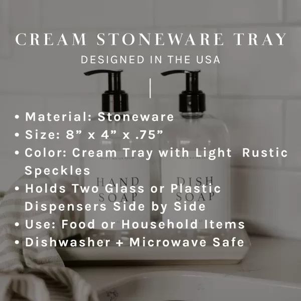 imageSweet Water Decor Matte Black Stoneware Tray  Kitchen and Bathroom Dispenser Holder  Jewelry Dish  Glass Soap Holder for Bottles  Long Plate for Counter Tops  Vanity DecorCream