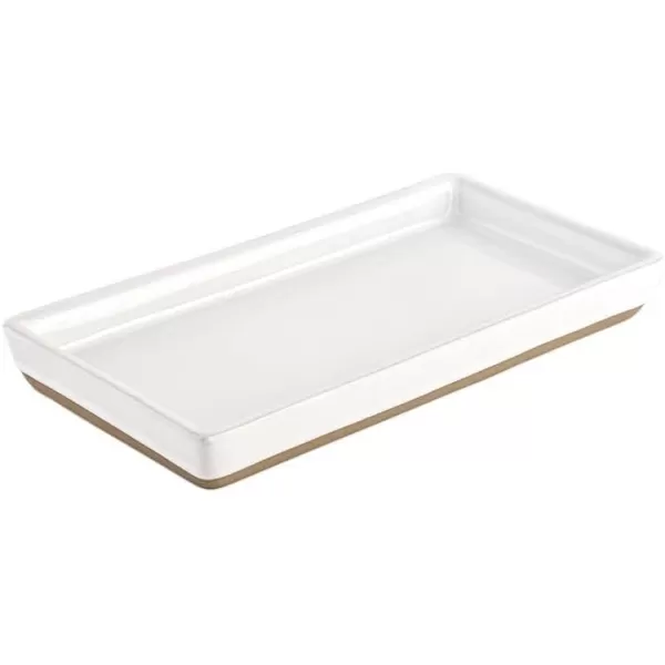imageSweet Water Decor Matte Black Stoneware Tray  Kitchen and Bathroom Dispenser Holder  Jewelry Dish  Glass Soap Holder for Bottles  Long Plate for Counter Tops  Vanity DecorWhite