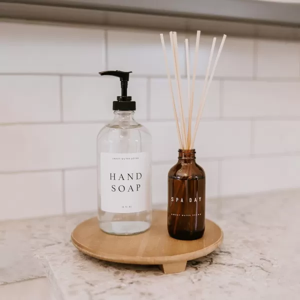 imageSweet Water Decor Natural Pedestal Stand for Home  Kitchen and Bathroom Dispenser Holder  Countertop Stand  Wooden Soap Bottles Holder  Trays for Counters  Vanity Plate  Farmhouse Dish DcorNatural