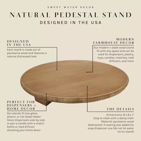 imageSweet Water Decor Natural Pedestal Stand for Home  Kitchen and Bathroom Dispenser Holder  Countertop Stand  Wooden Soap Bottles Holder  Trays for Counters  Vanity Plate  Farmhouse Dish DcorNatural
