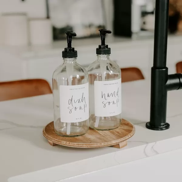 imageSweet Water Decor Natural Pedestal Stand for Home  Kitchen and Bathroom Dispenser Holder  Countertop Stand  Wooden Soap Bottles Holder  Trays for Counters  Vanity Plate  Farmhouse Dish DcorNatural