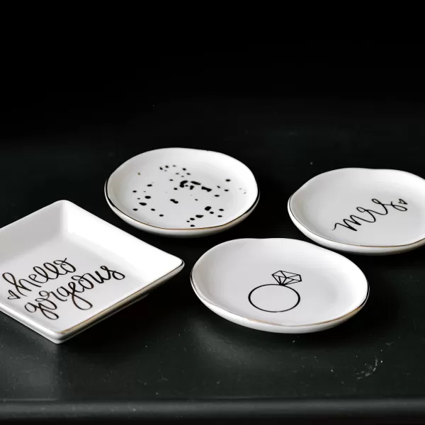 imageSweet Water Decor Ring Jewelry Dish Tray  Great for Her Engagement Engaged Ring Dish Holder Bride Ring Holder Gold Ceramic Trinket Tray Wedding AccessoriesMrs