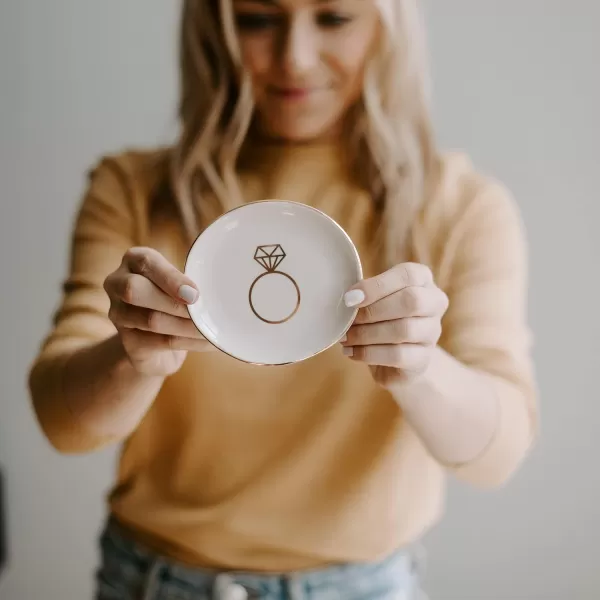 imageSweet Water Decor Ring Jewelry Dish Tray  Great for Her Engagement Engaged Ring Dish Holder Bride Ring Holder Gold Ceramic Trinket Tray Wedding AccessoriesRing