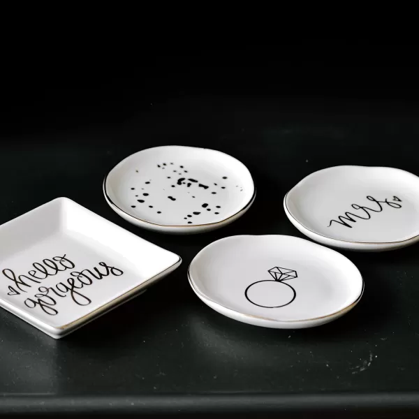 imageSweet Water Decor Ring Jewelry Dish Tray  Great for Her Engagement Engaged Ring Dish Holder Bride Ring Holder Gold Ceramic Trinket Tray Wedding AccessoriesRing