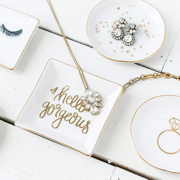 imageSweet Water Decor Ring Jewelry Dish Tray  Great for Her Engagement Engaged Ring Dish Holder Bride Ring Holder Gold Ceramic Trinket Tray Wedding AccessoriesMrs