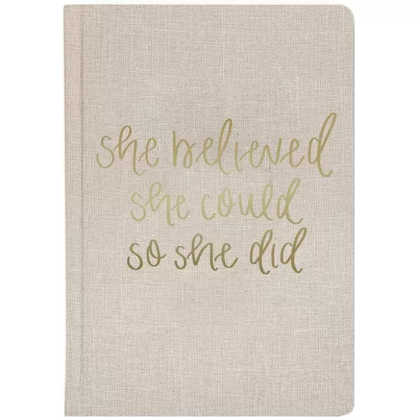 imageSweet Water Decor Cute Motivational Lined Composition Notebook for Women 100 Ruled Pages for Writing Diary with Fabric Inspirational Cover You Got ThisTan She Believed She Could