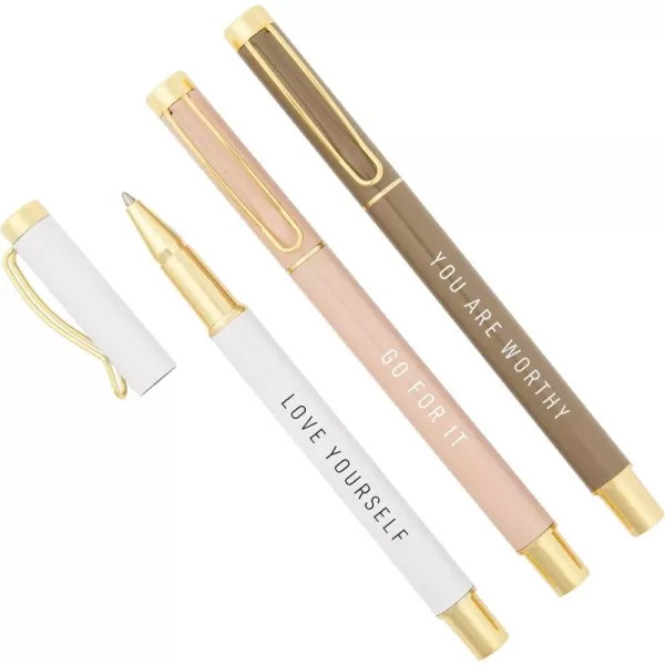 imageSweet Water Decor Inspirational Metal Pen Set  Motivational Pen Set for Home and Office  Refillable Pens with Black Ink  Neutral Desk Decor for Women  Graduation New Job Teacher Gifts for HerGo For It Set
