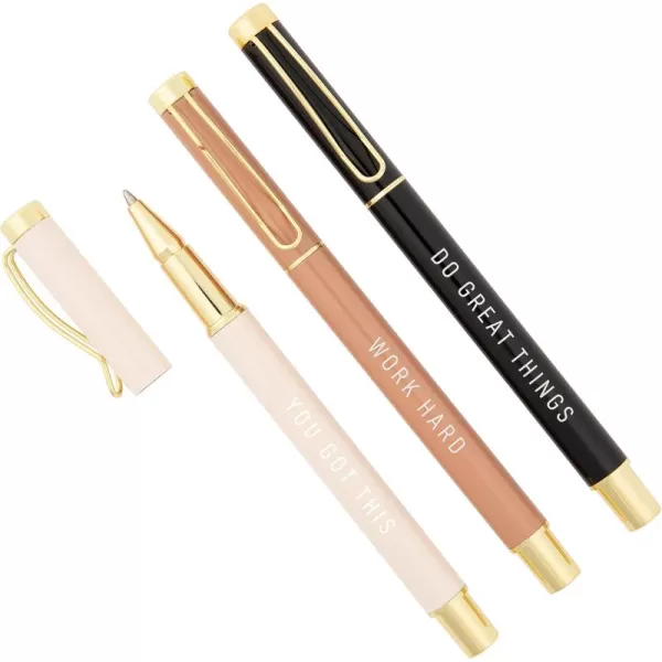 imageSweet Water Decor Inspirational Metal Pen Set  Motivational Pen Set for Home and Office  Refillable Pens with Black Ink  Neutral Desk Decor for Women  Graduation New Job Teacher Gifts for HerWork Hard Set