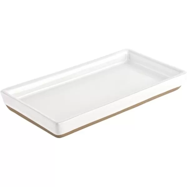 imageSweet Water Decor Matte Black Stoneware Tray  Kitchen and Bathroom Dispenser Holder  Jewelry Dish  Glass Soap Holder for Bottles  Long Plate for Counter Tops  Vanity DecorWhite