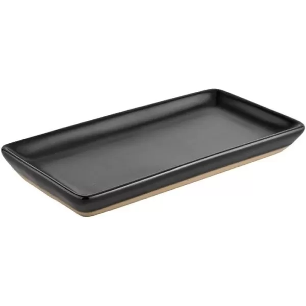 imageSweet Water Decor Matte Black Stoneware Tray  Kitchen and Bathroom Dispenser Holder  Jewelry Dish  Glass Soap Holder for Bottles  Long Plate for Counter Tops  Vanity DecorBlack