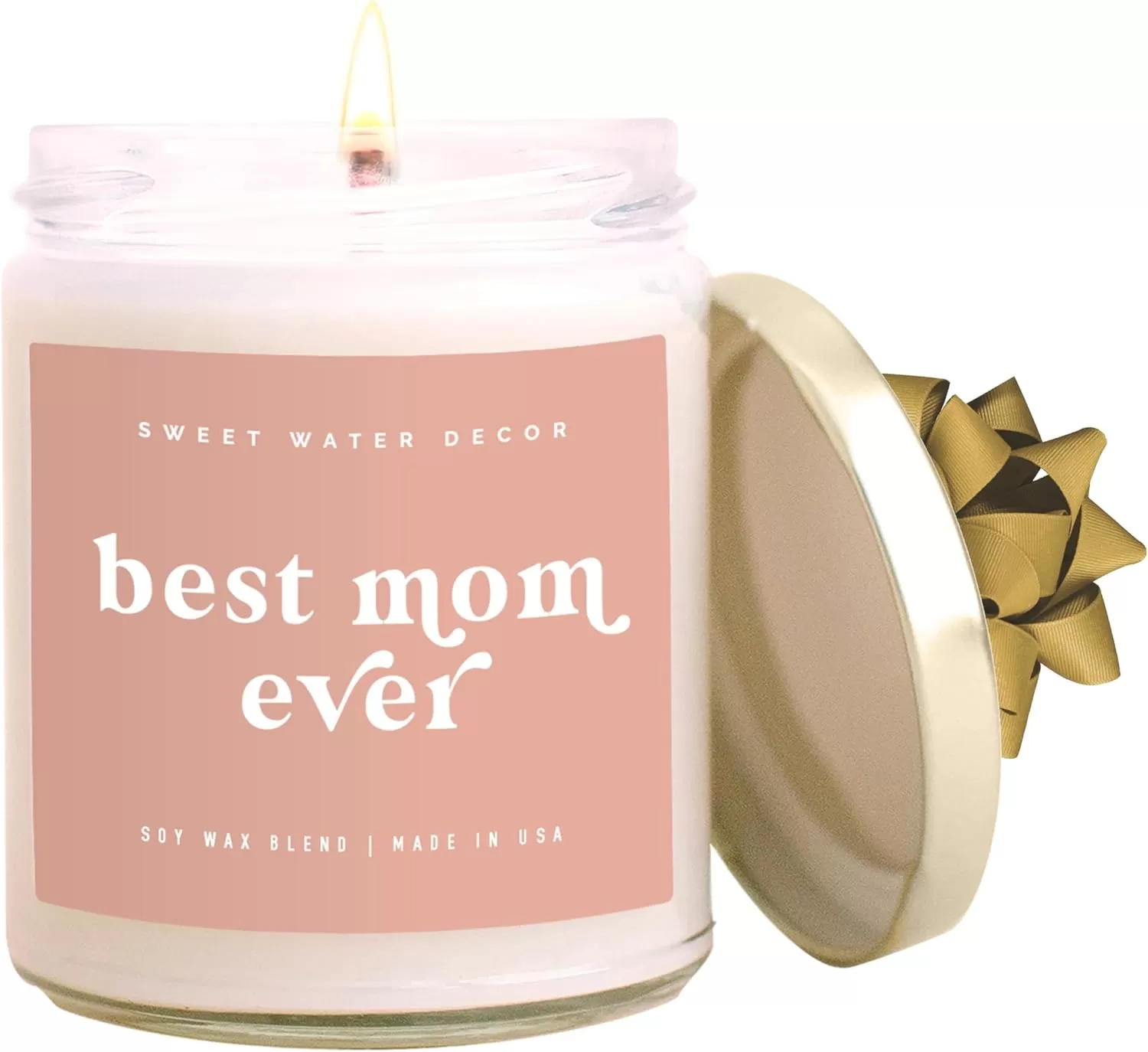 imageSweet Water Decor Best Mom Ever Candle  Sea Salt Jasmine Cream and Wood Scented Soy Wax Candle for Home  New Mom Mothers Day Gift  9oz Clear Jar 40 Hour Burn Time Made in the USABest Mom Ever  Pink