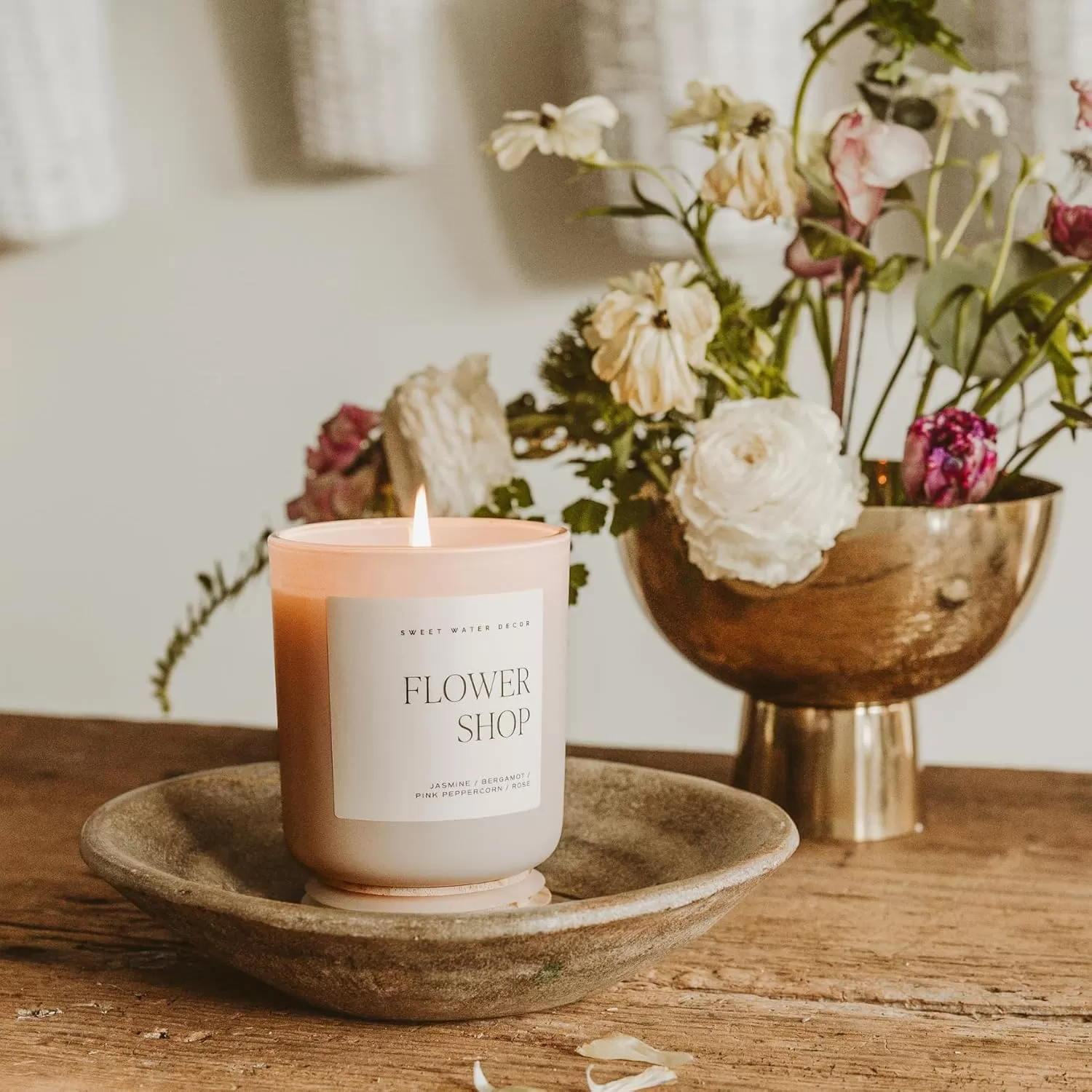 imageSweet Water Decor By The Fireside Candle  Vanilla Caramel Amber Tonka Smoky Woods Musk Winter Scented Soy Candles for Home  15oz Tan Jar 70 Hour Burn Time Made in the USATan