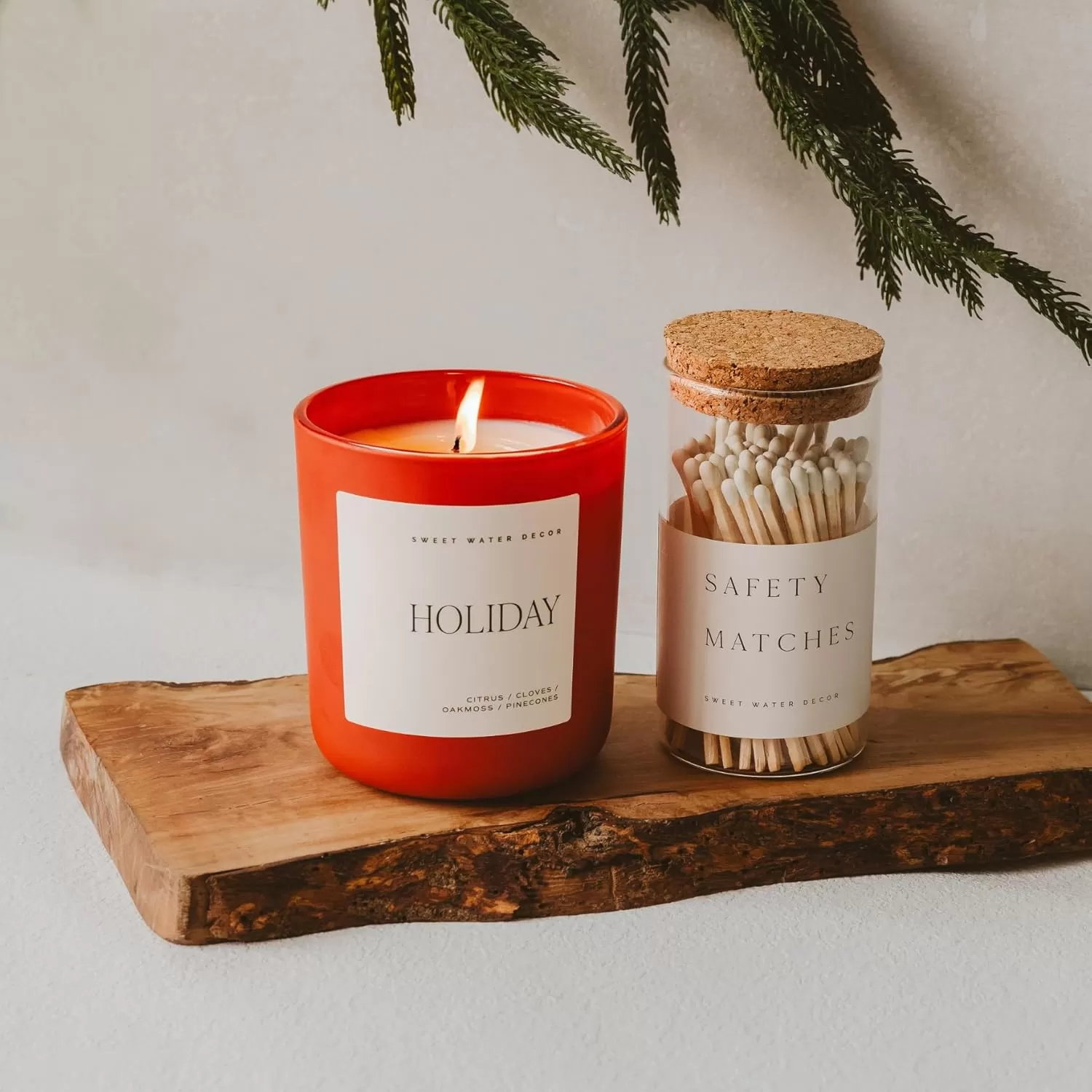 imageSweet Water Decor By The Fireside Candle  Vanilla Caramel Amber Tonka Smoky Woods Musk Winter Scented Soy Candles for Home  15oz Tan Jar 70 Hour Burn Time Made in the USARed