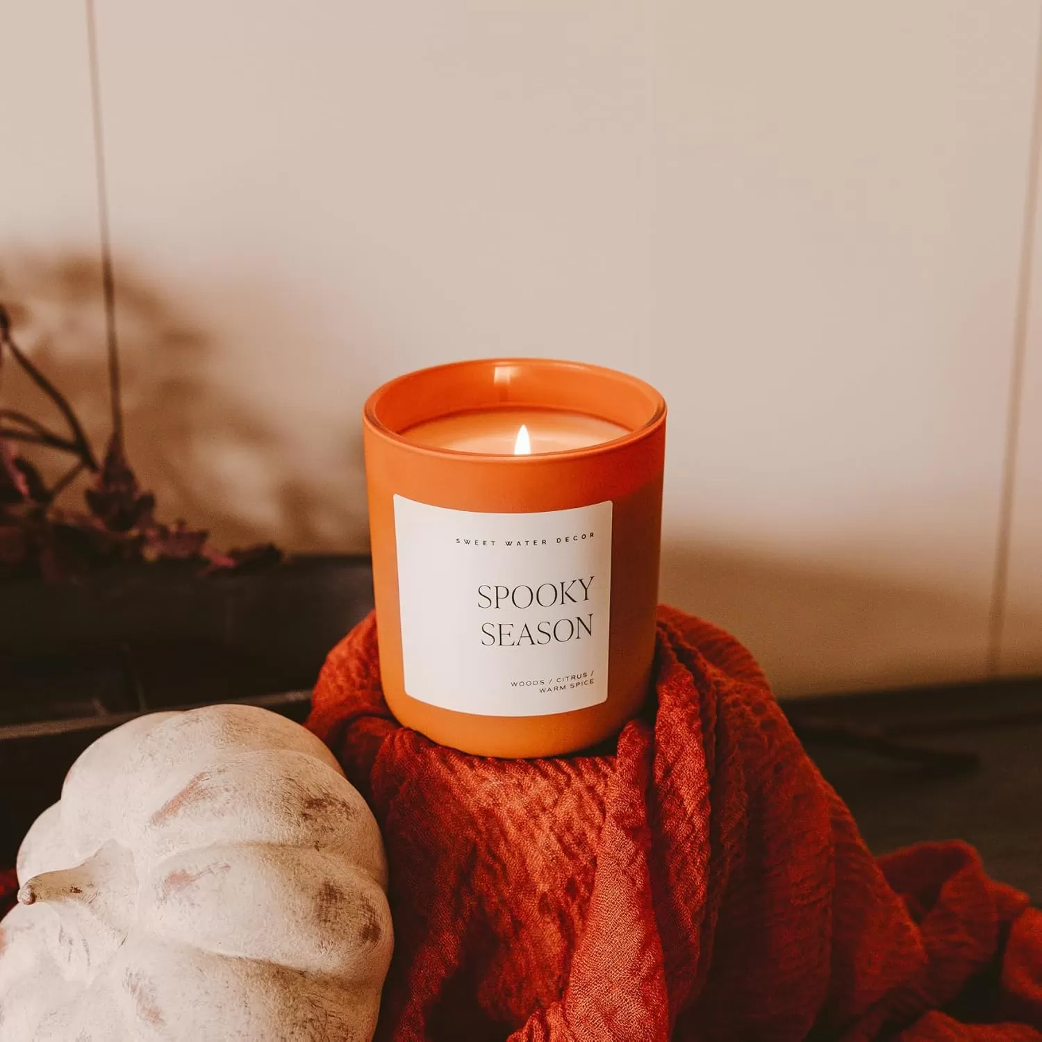 imageSweet Water Decor By The Fireside Candle  Vanilla Caramel Amber Tonka Smoky Woods Musk Winter Scented Soy Candles for Home  15oz Tan Jar 70 Hour Burn Time Made in the USAOrange
