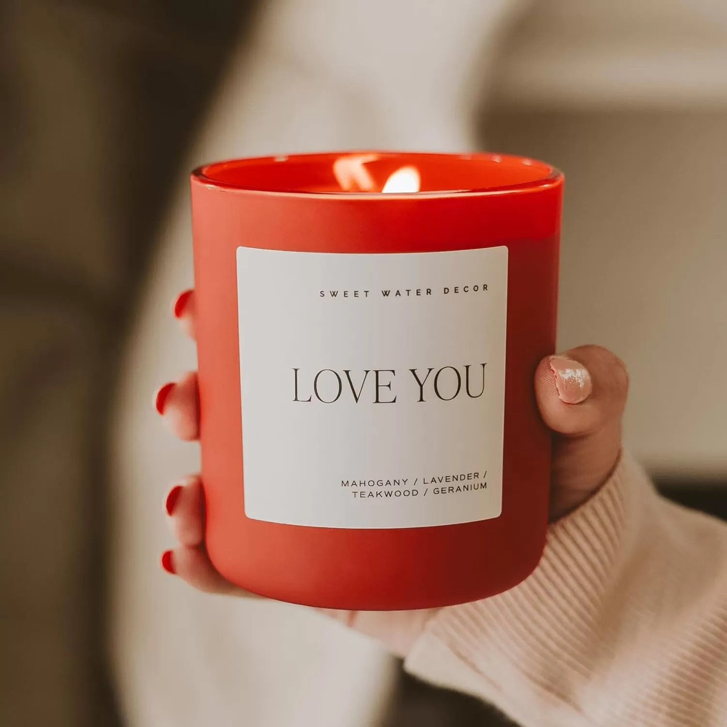 imageSweet Water Decor By The Fireside Candle  Vanilla Caramel Amber Tonka Smoky Woods Musk Winter Scented Soy Candles for Home  15oz Tan Jar 70 Hour Burn Time Made in the USARed