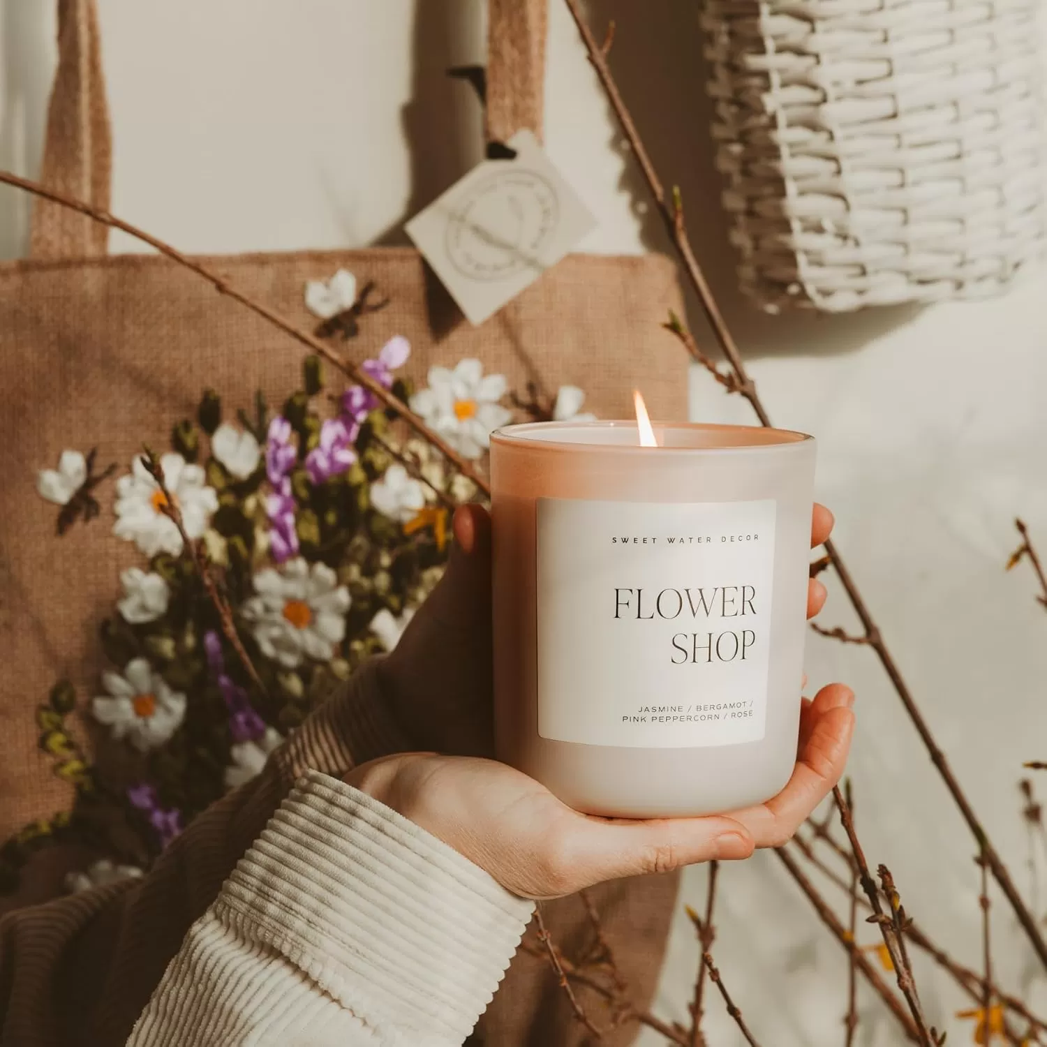 imageSweet Water Decor By The Fireside Candle  Vanilla Caramel Amber Tonka Smoky Woods Musk Winter Scented Soy Candles for Home  15oz Tan Jar 70 Hour Burn Time Made in the USATan