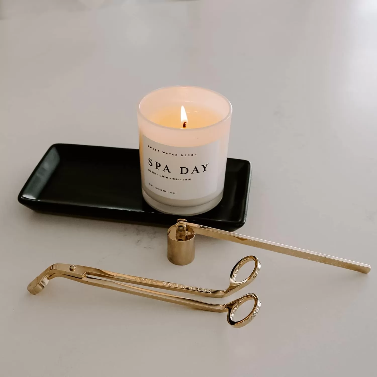 imageSweet Water Decor Candle Care Kit  Golden Candle Accessory Set Includes Wick Trimmer Wick Dipper and Bell Snuffer Tools with Drawstring Bag for Candle Lovers GoldGold