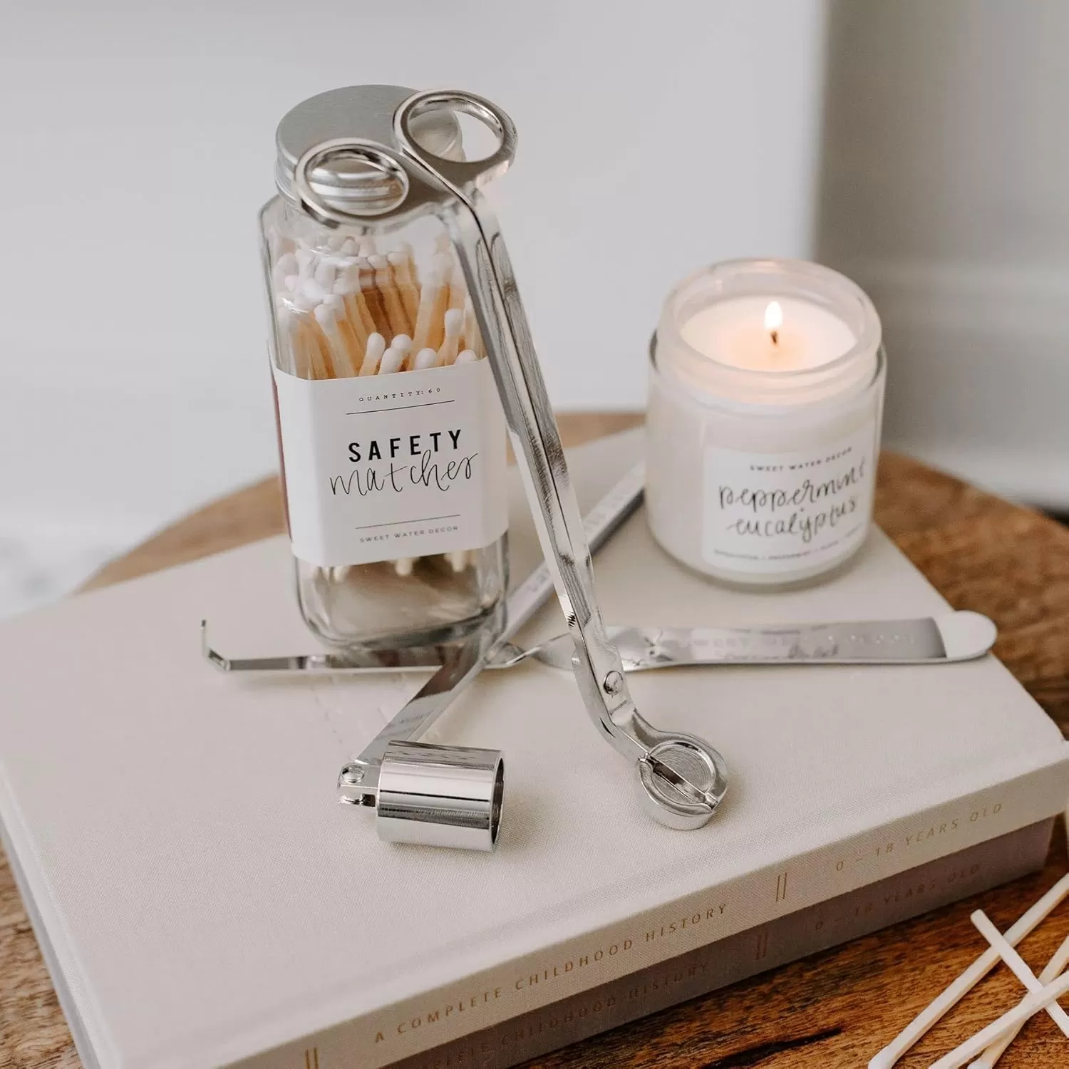 imageSweet Water Decor Candle Care Kit  Golden Candle Accessory Set Includes Wick Trimmer Wick Dipper and Bell Snuffer Tools with Drawstring Bag for Candle Lovers GoldSilver