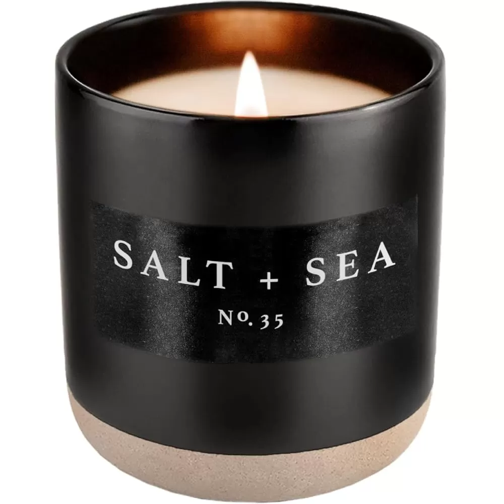 imageSweet Water Decor Christmas Candle  Apple Cider Cinnamon Fresh Cut Christmas Tree and Cookies Scented Soy Candle for Home  12oz Black Stoneware Jar 60 Hour Burn Time Made in the USASalt  Sea
