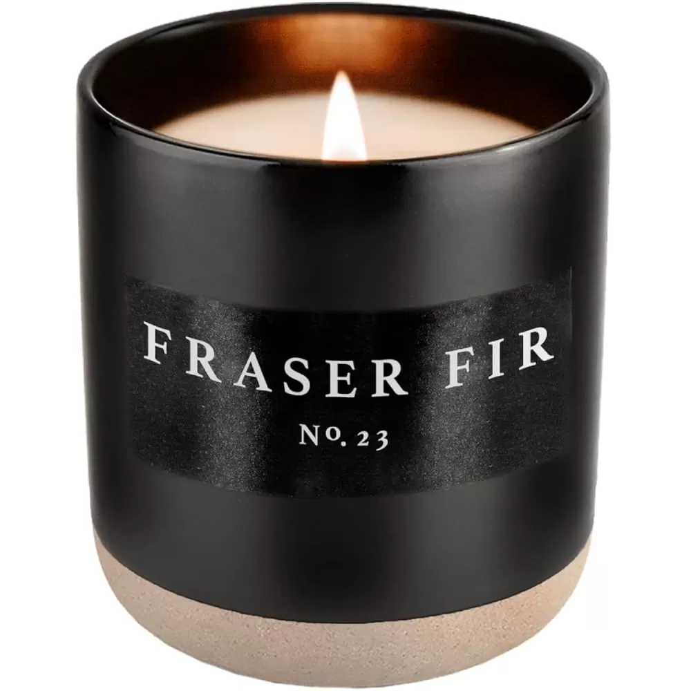 imageSweet Water Decor Christmas Candle  Apple Cider Cinnamon Fresh Cut Christmas Tree and Cookies Scented Soy Candle for Home  12oz Black Stoneware Jar 60 Hour Burn Time Made in the USAFraser Fir