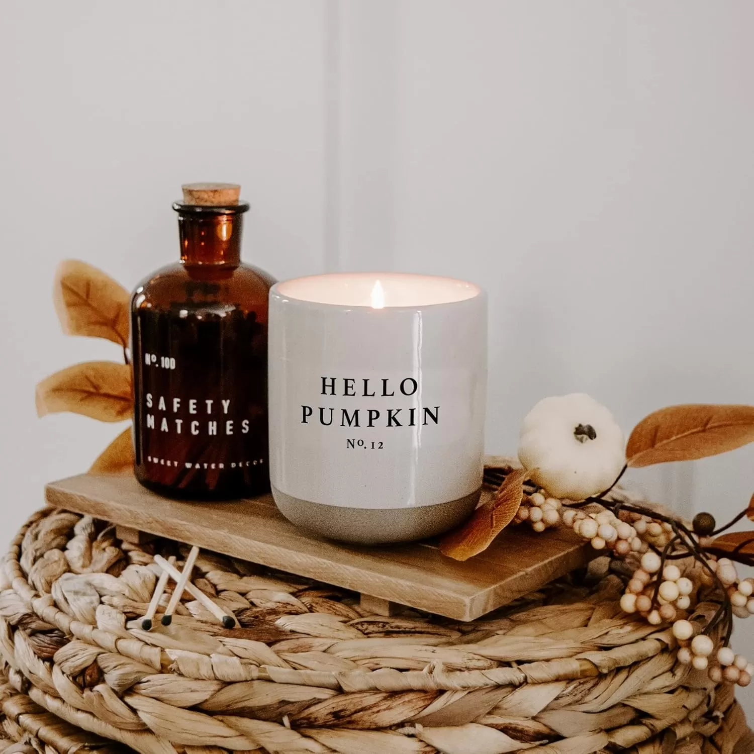 imageSweet Water Decor Christmas Candle  Apple Cider Cinnamon Fresh Cut Christmas Tree and Cookies Scented Soy Candle for Home  12oz Black Stoneware Jar 60 Hour Burn Time Made in the USAHello Pumpkin