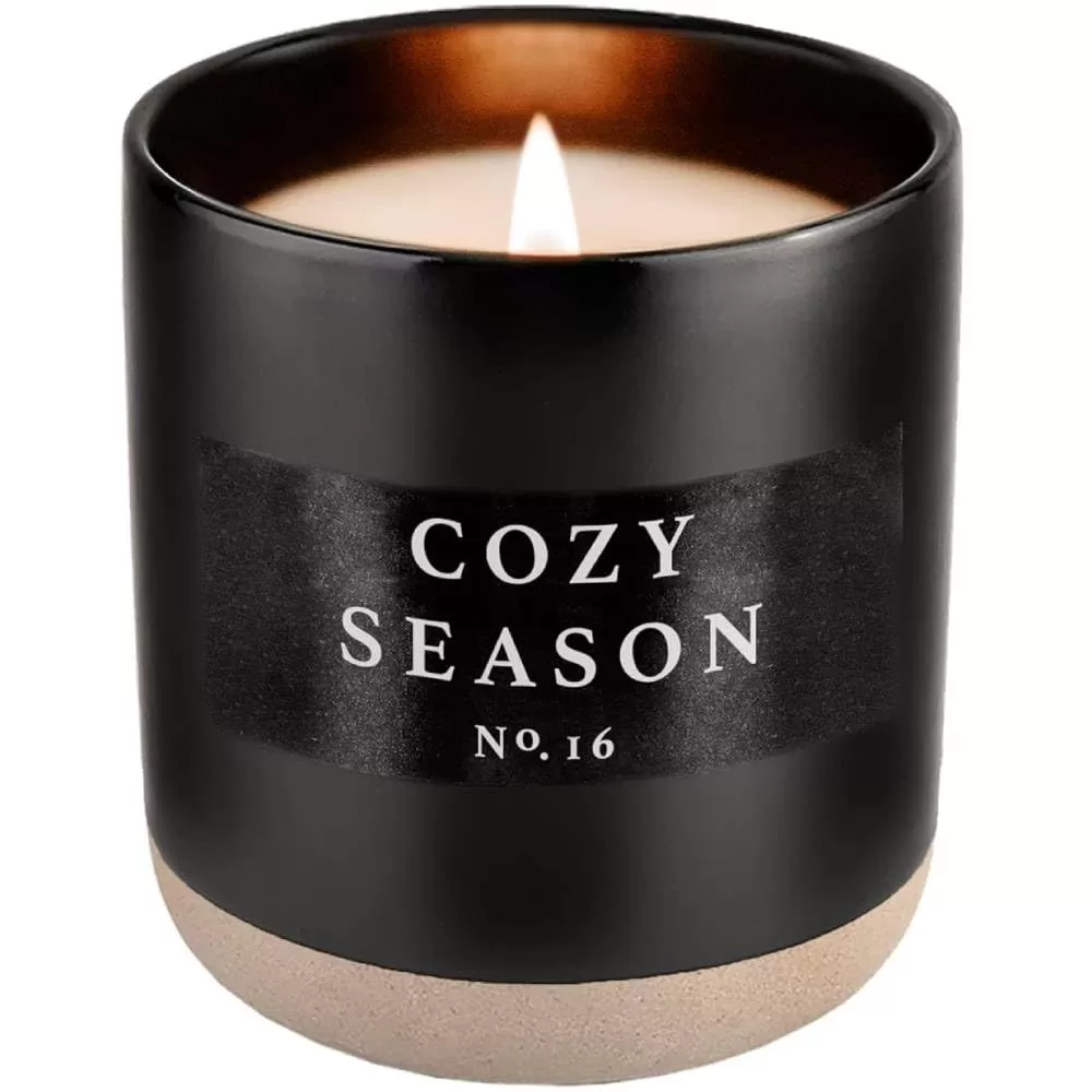 imageSweet Water Decor Christmas Candle  Apple Cider Cinnamon Fresh Cut Christmas Tree and Cookies Scented Soy Candle for Home  12oz Black Stoneware Jar 60 Hour Burn Time Made in the USACozy Season