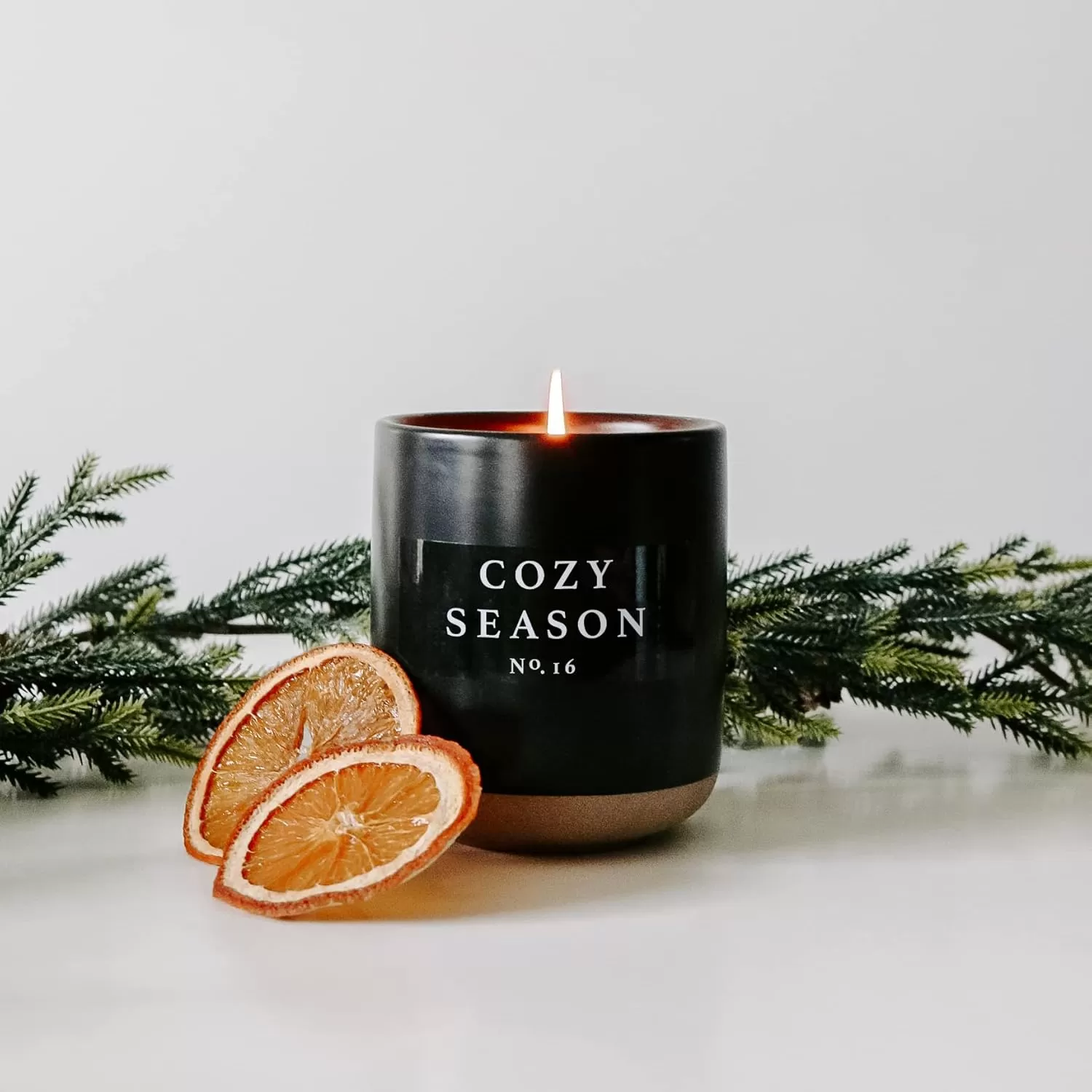 imageSweet Water Decor Christmas Candle  Apple Cider Cinnamon Fresh Cut Christmas Tree and Cookies Scented Soy Candle for Home  12oz Black Stoneware Jar 60 Hour Burn Time Made in the USACozy Season
