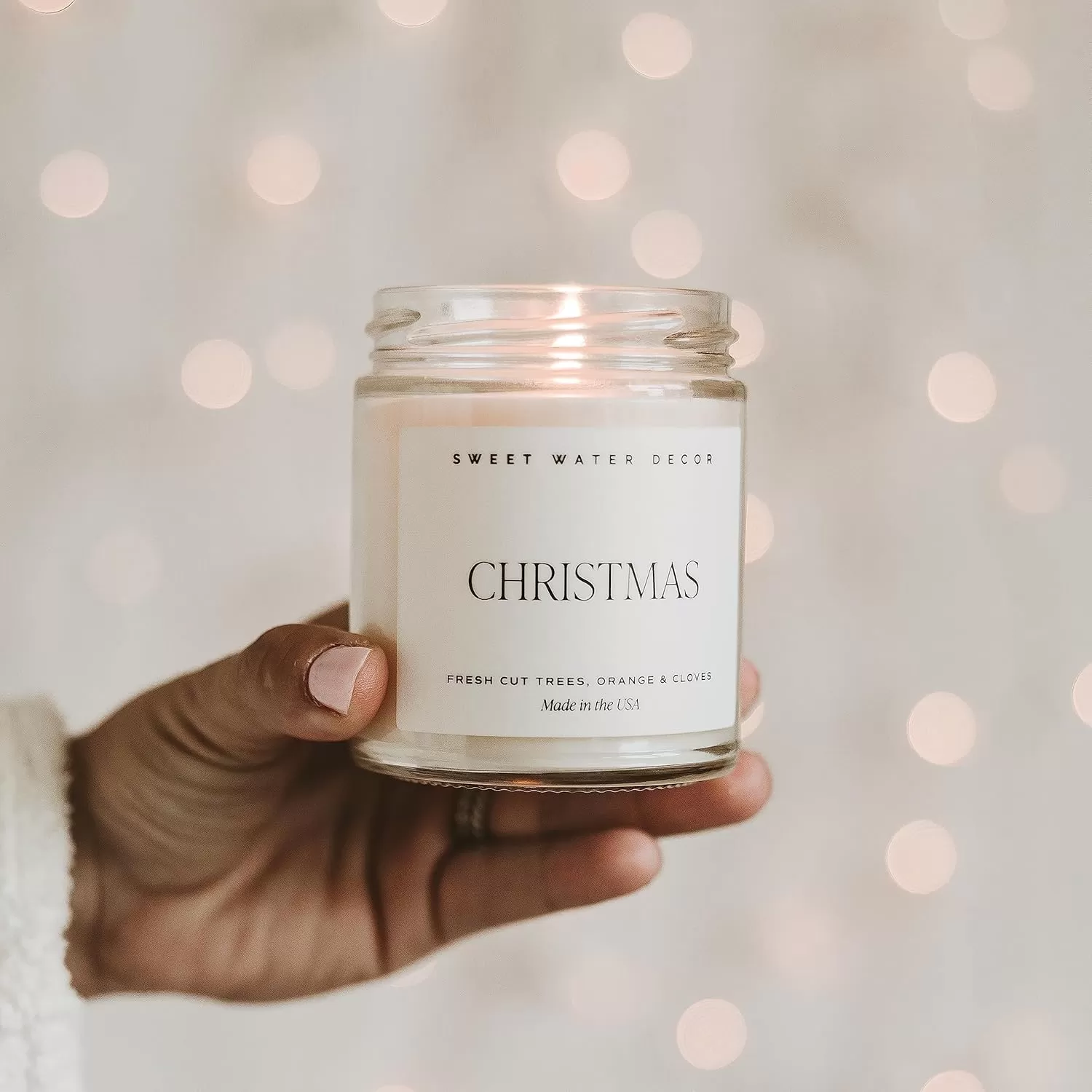 imageSweet Water Decor Christmas Candle  Cinnamon Trees Orange and Clove Scents  Christmas Candles and Decor for Home  9oz Clear Jar Soy Candle Made in the USAChristmas