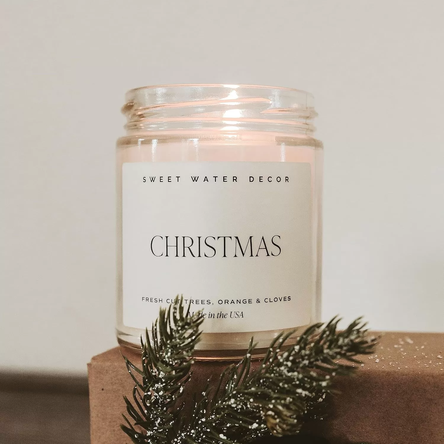 imageSweet Water Decor Christmas Candle  Cinnamon Trees Orange and Clove Scents  Christmas Candles and Decor for Home  9oz Clear Jar Soy Candle Made in the USAChristmas