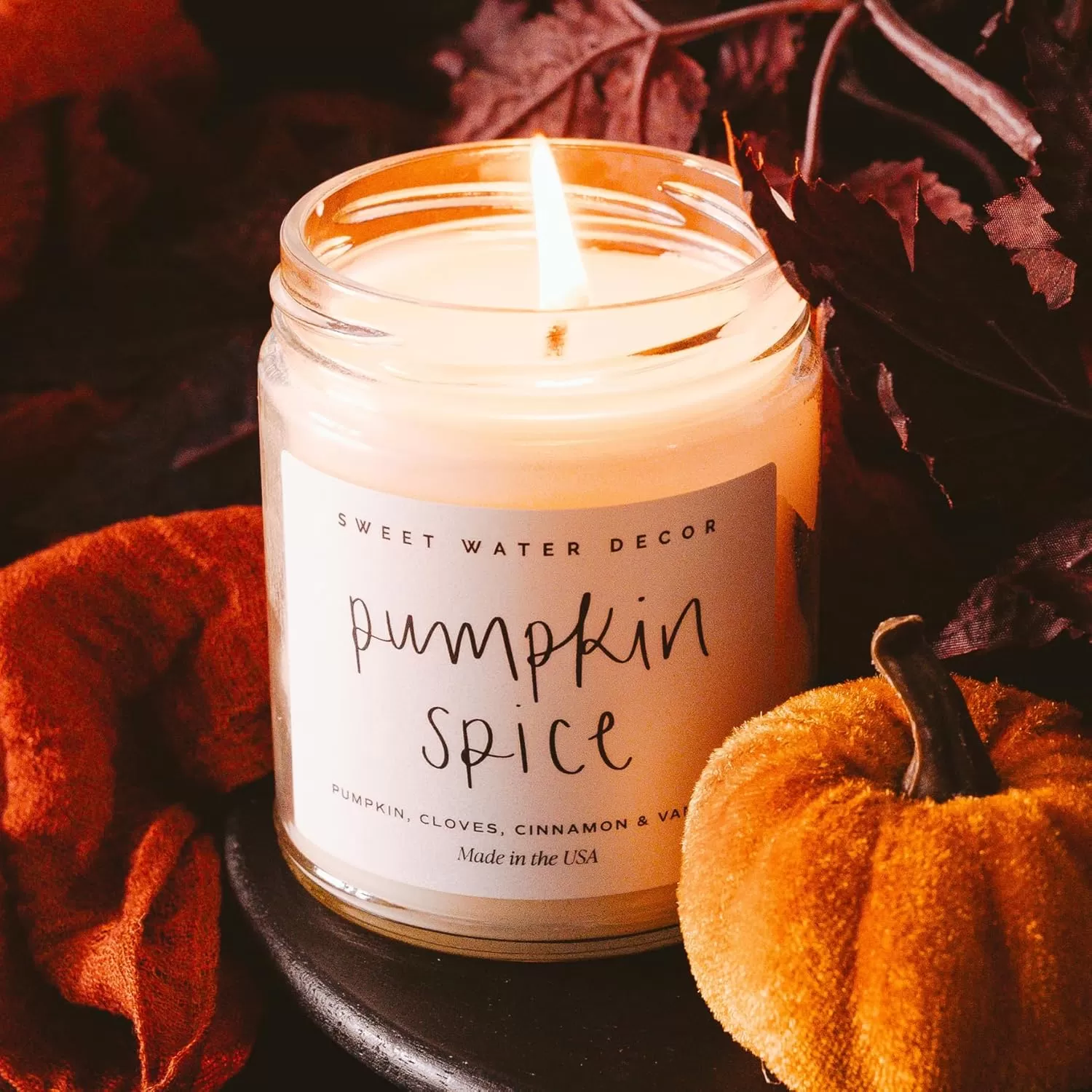 imageSweet Water Decor Christmas Candle  Cinnamon Trees Orange and Clove Scents  Christmas Candles and Decor for Home  9oz Clear Jar Soy Candle Made in the USAPumpkin Spice