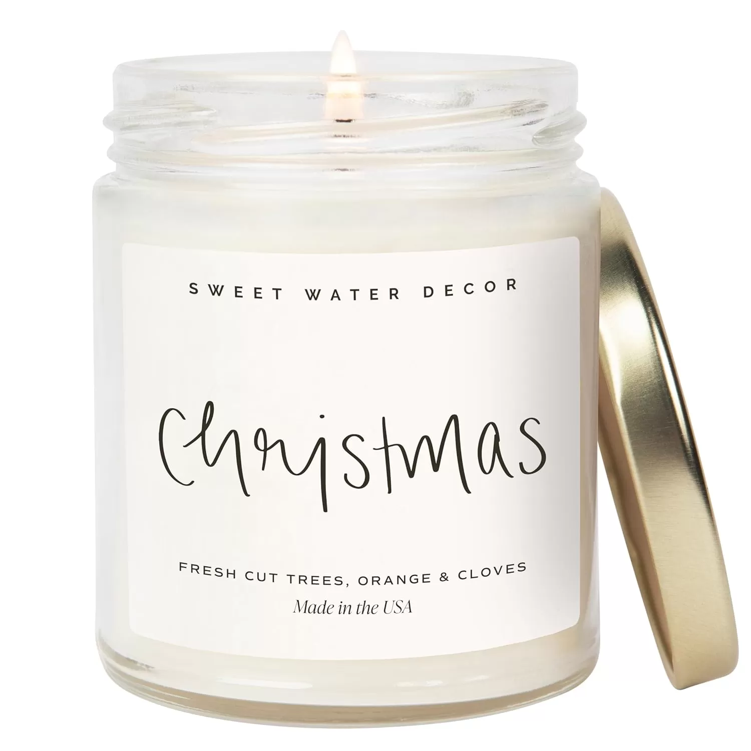 imageSweet Water Decor Christmas Candle  Cinnamon Trees Orange and Clove Scents  Christmas Candles and Decor for Home  9oz Clear Jar Soy Candle Made in the USAChristmas
