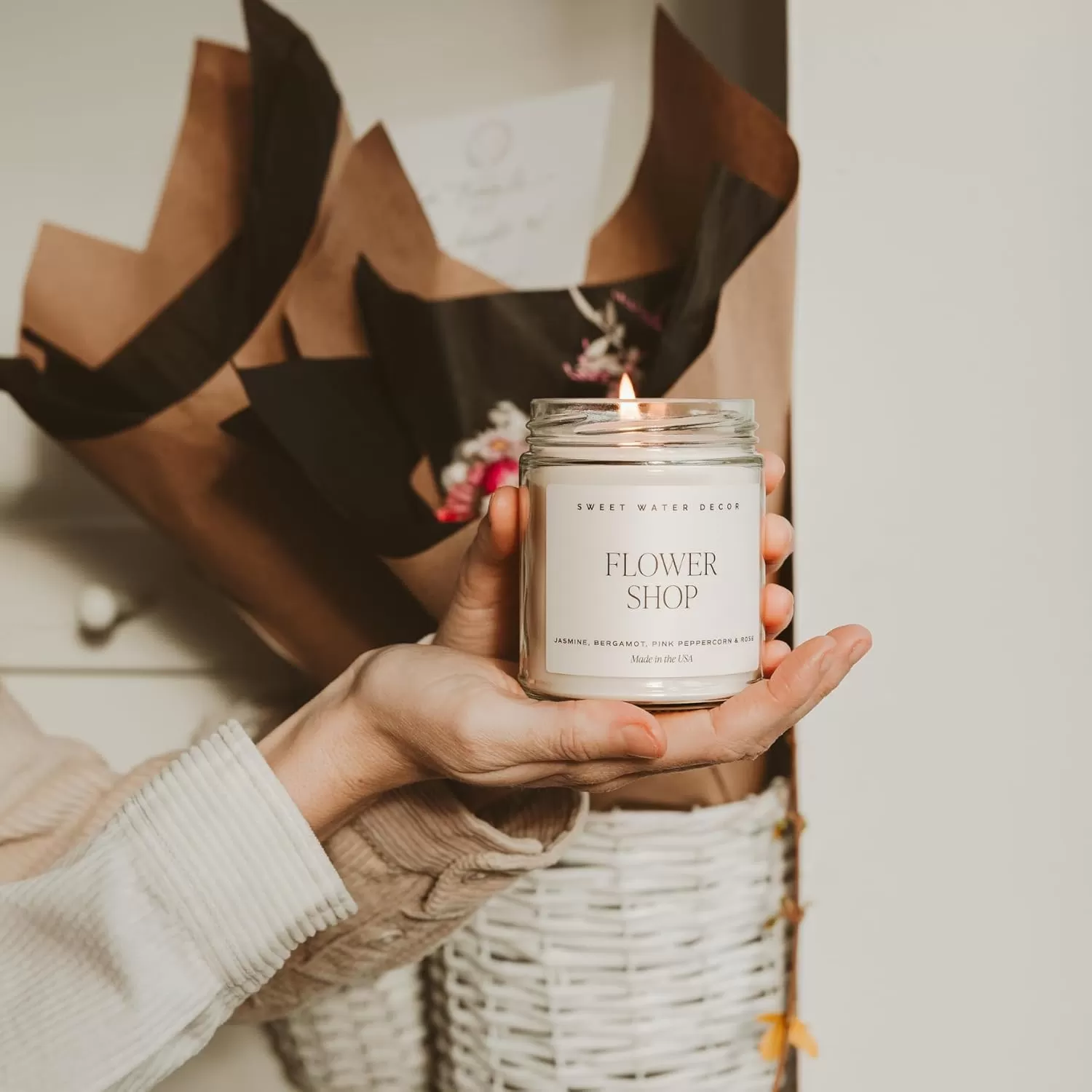imageSweet Water Decor Christmas Candle  Cinnamon Trees Orange and Clove Scents  Christmas Candles and Decor for Home  9oz Clear Jar Soy Candle Made in the USAFlower Shop