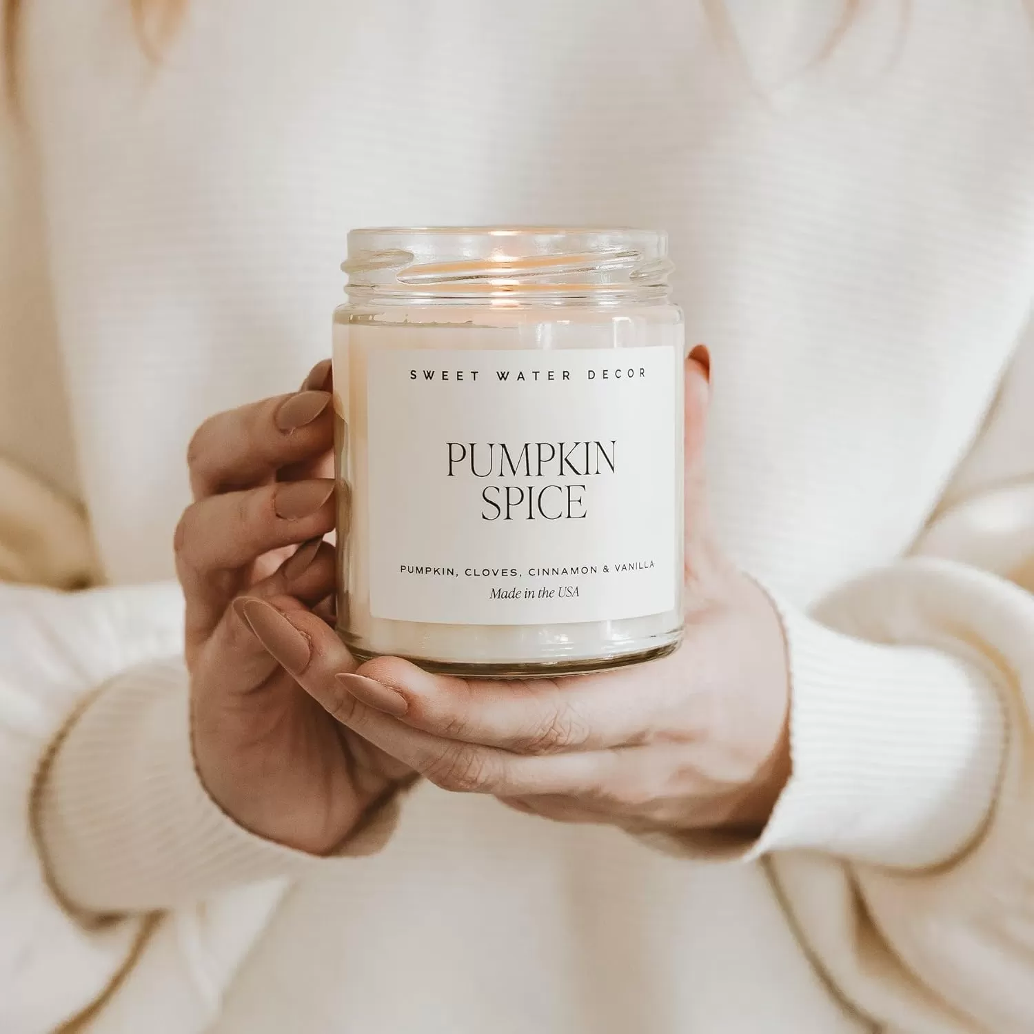 imageSweet Water Decor Christmas Candle  Cinnamon Trees Orange and Clove Scents  Christmas Candles and Decor for Home  9oz Clear Jar Soy Candle Made in the USAPumpkin Spice