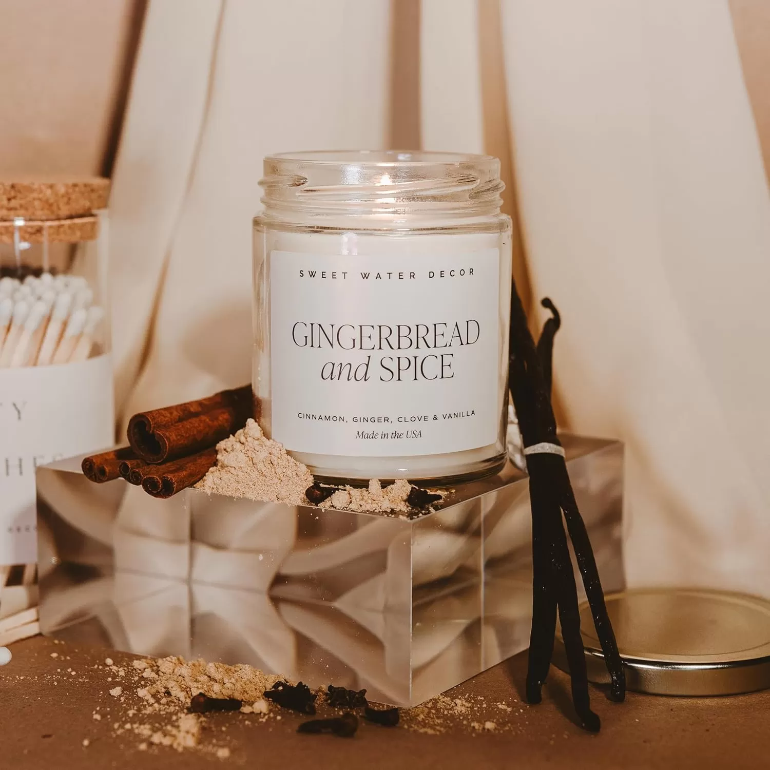 imageSweet Water Decor Christmas Tree Candle  Pine Needles Cedarwood Cypress and Evergreen Soy Holiday Scented Candles for Home  9oz Clear Jar Candle 40 Hour Burn Time Made in the USAGingerbread and Spice