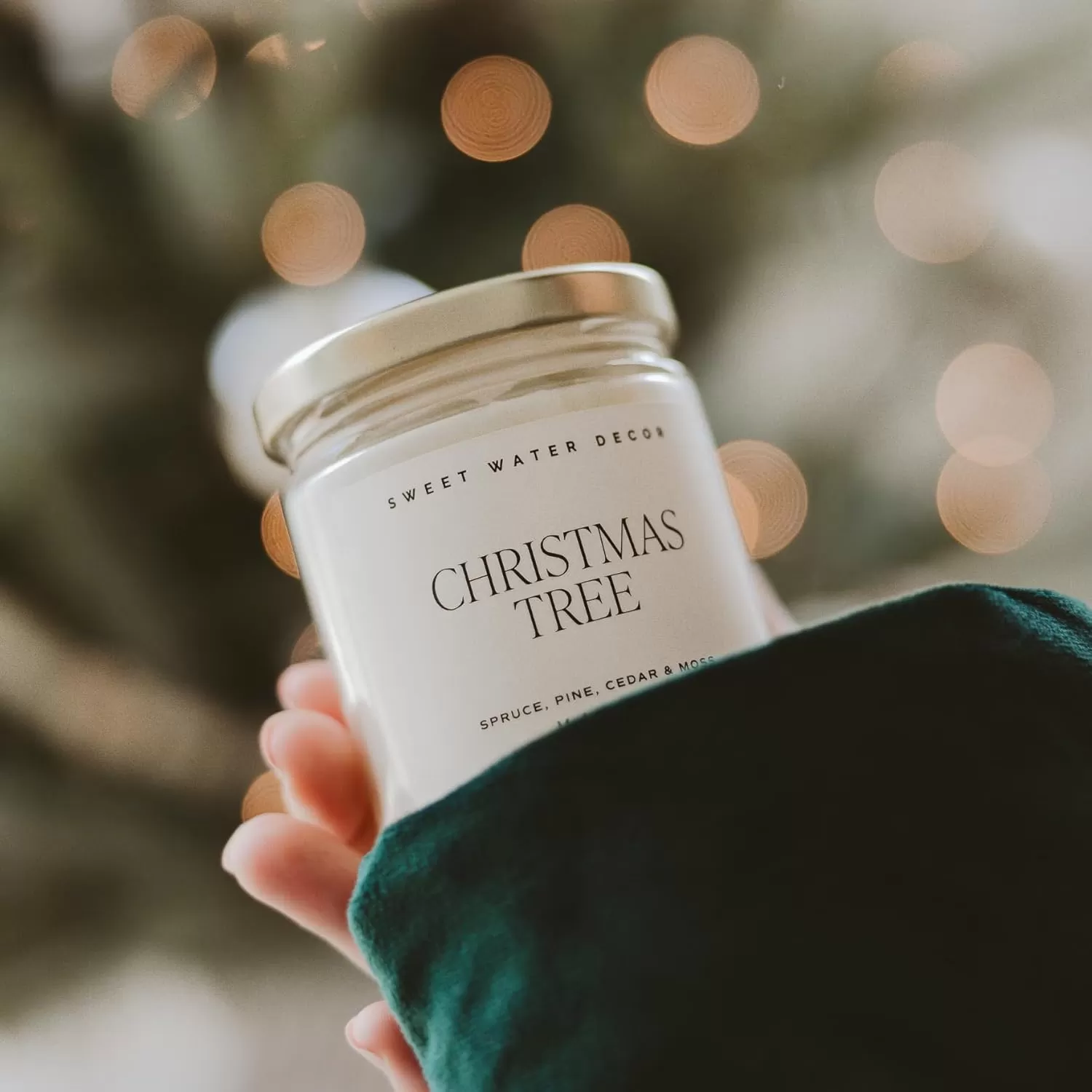 imageSweet Water Decor Christmas Tree Candle  Pine Needles Cedarwood Cypress and Evergreen Soy Holiday Scented Candles for Home  9oz Clear Jar Candle 40 Hour Burn Time Made in the USAChristmas Tree
