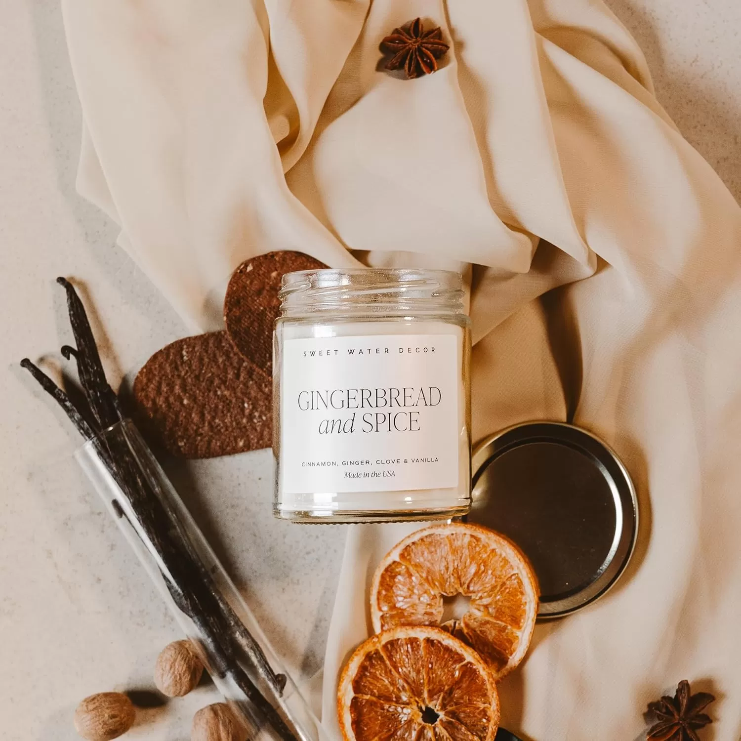 imageSweet Water Decor Christmas Tree Candle  Pine Needles Cedarwood Cypress and Evergreen Soy Holiday Scented Candles for Home  9oz Clear Jar Candle 40 Hour Burn Time Made in the USAGingerbread and Spice