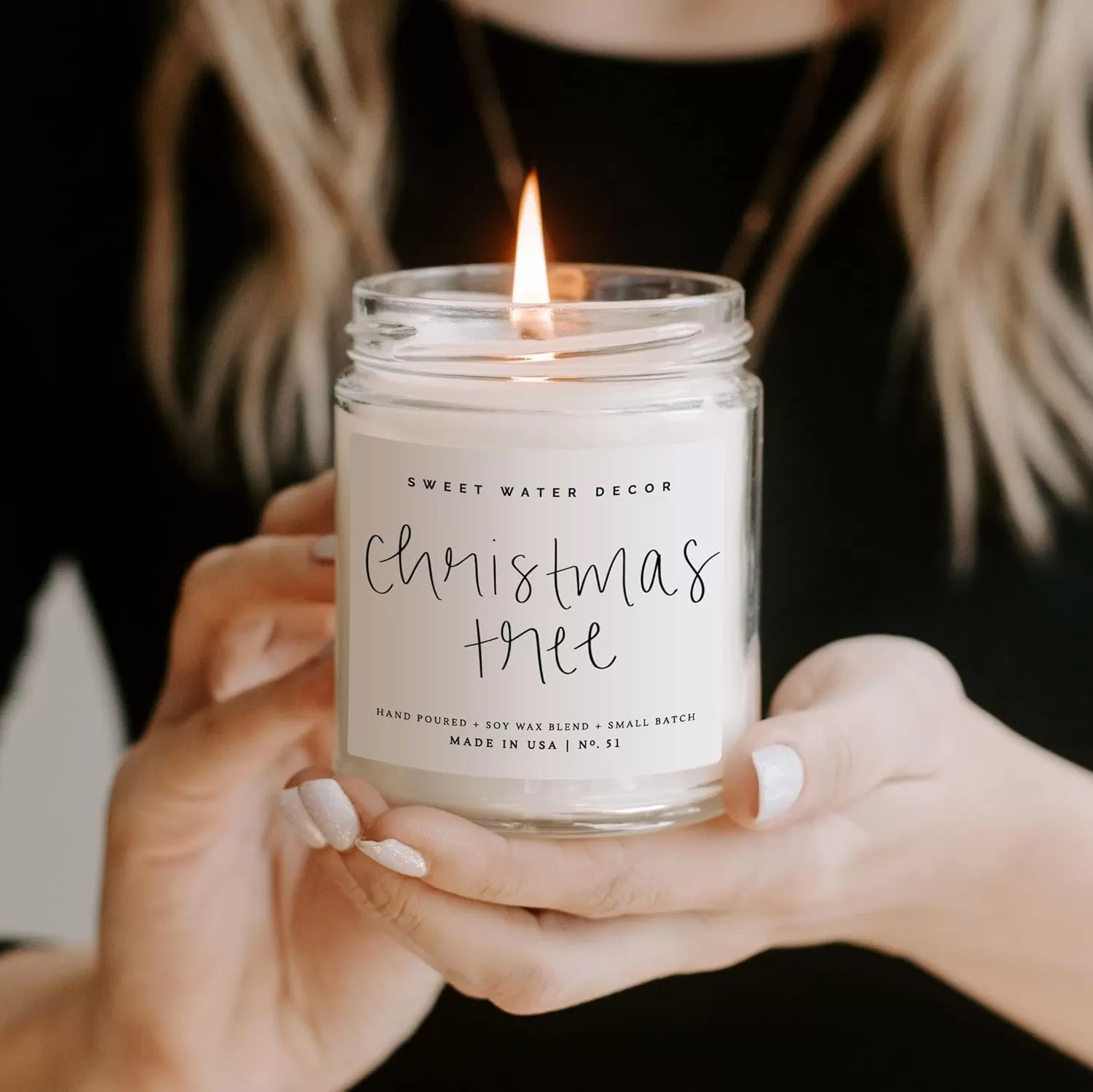 imageSweet Water Decor Christmas Tree Candle  Pine Needles Cedarwood Cypress and Evergreen Soy Holiday Scented Candles for Home  9oz Clear Jar Candle 40 Hour Burn Time Made in the USAChristmas Tree