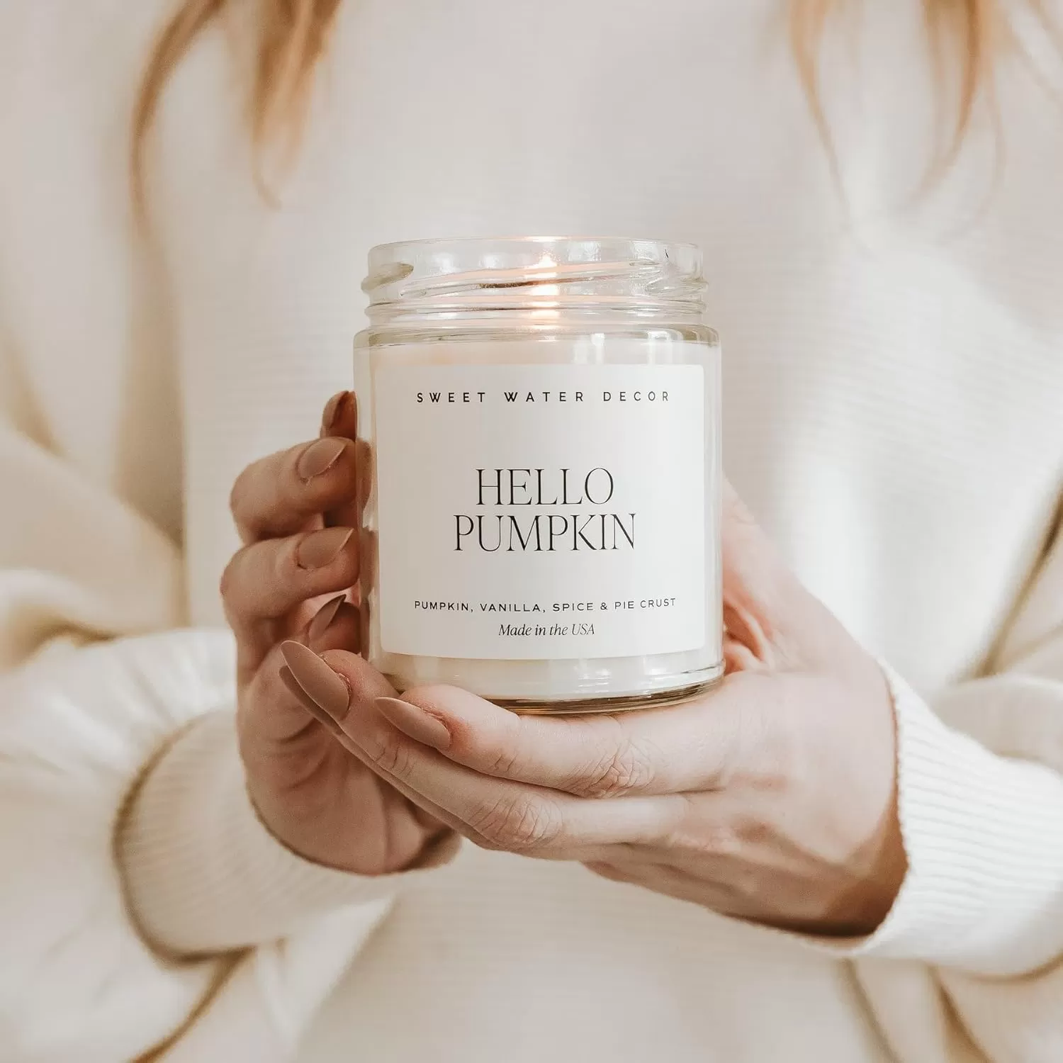 imageSweet Water Decor Christmas Tree Candle  Pine Needles Cedarwood Cypress and Evergreen Soy Holiday Scented Candles for Home  9oz Clear Jar Candle 40 Hour Burn Time Made in the USAHello Pumpkin