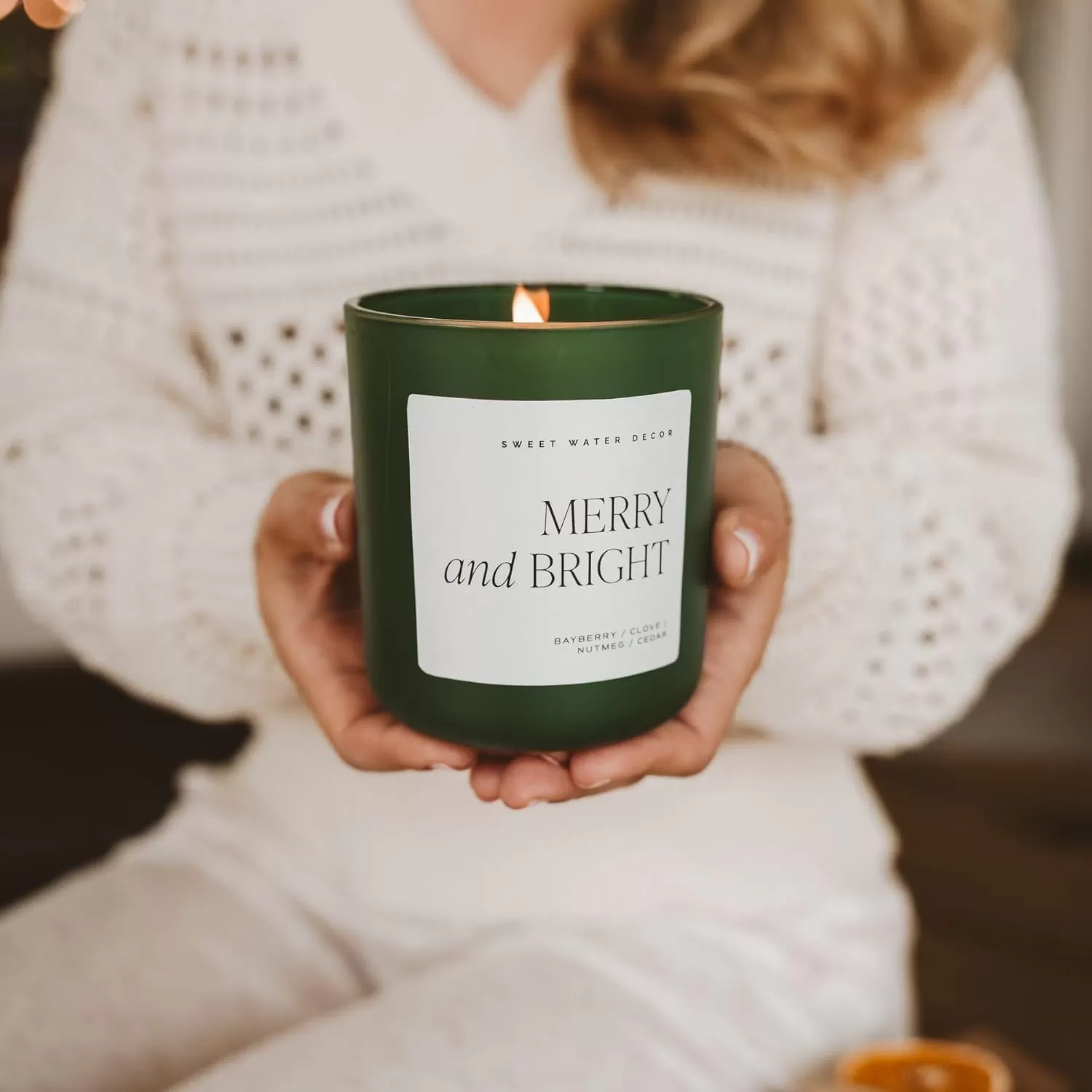 imageSweet Water Decor Cozy Season Soy Candle  Woods Warm Spice and Citrus Scented Candle for Home  15oz Tan Matte Jar 70 Hour Burn Time Made in the USA  Winter Candles for HomeGreen
