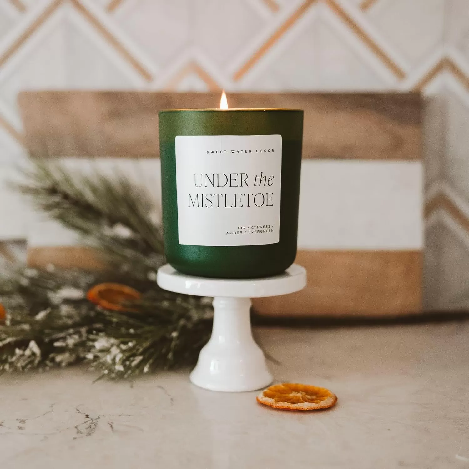 imageSweet Water Decor Cozy Season Soy Candle  Woods Warm Spice and Citrus Scented Candle for Home  15oz Tan Matte Jar 70 Hour Burn Time Made in the USA  Winter Candles for HomeGreen