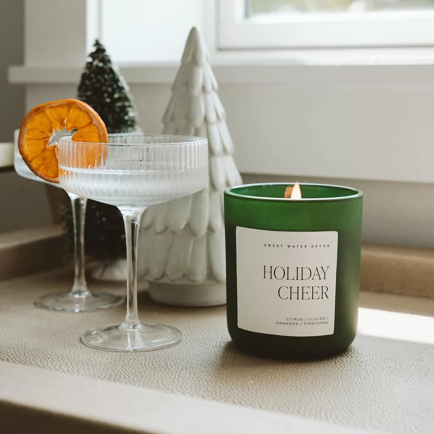 imageSweet Water Decor Cozy Season Soy Candle  Woods Warm Spice and Citrus Scented Candle for Home  15oz Tan Matte Jar 70 Hour Burn Time Made in the USA  Winter Candles for HomeGreen