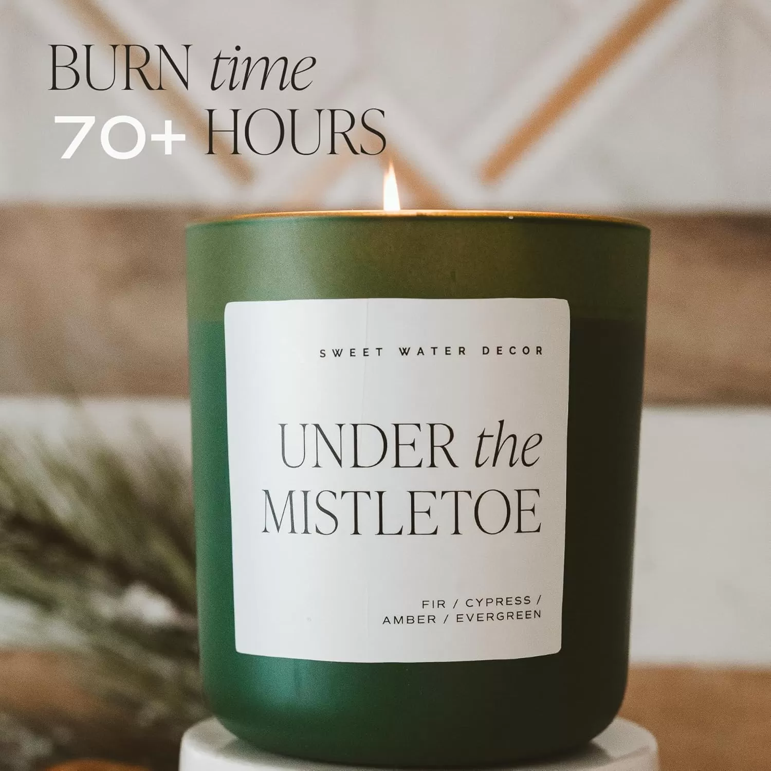 imageSweet Water Decor Cozy Season Soy Candle  Woods Warm Spice and Citrus Scented Candle for Home  15oz Tan Matte Jar 70 Hour Burn Time Made in the USA  Winter Candles for HomeGreen