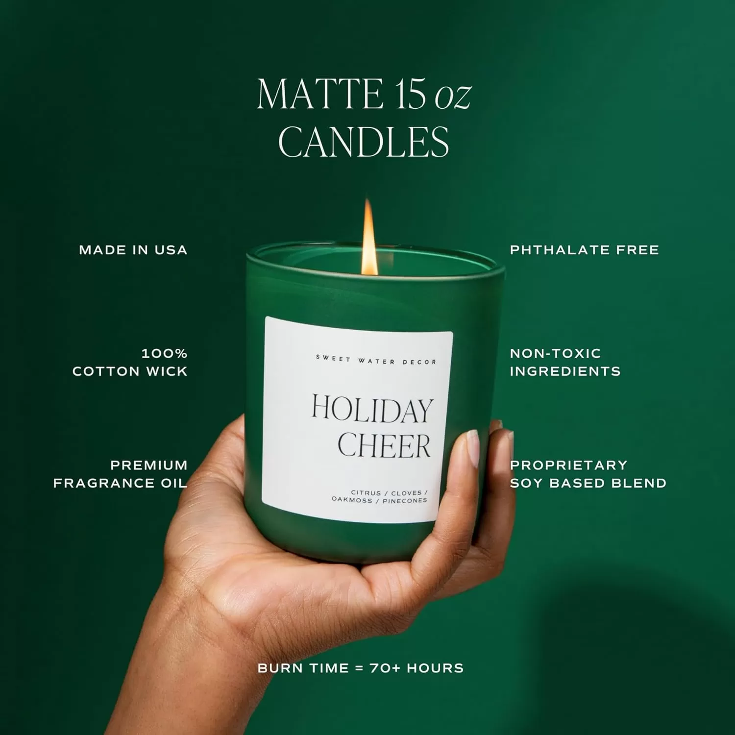 imageSweet Water Decor Cozy Season Soy Candle  Woods Warm Spice and Citrus Scented Candle for Home  15oz Tan Matte Jar 70 Hour Burn Time Made in the USA  Winter Candles for HomeGreen