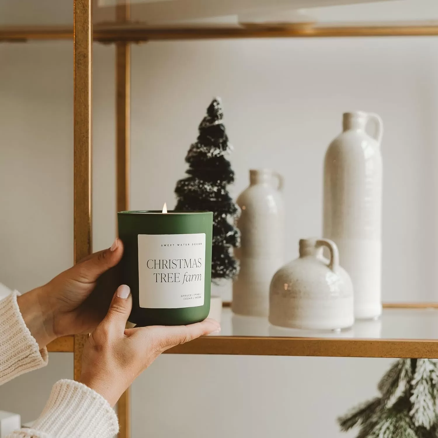 imageSweet Water Decor Cozy Season Soy Candle  Woods Warm Spice and Citrus Scented Candle for Home  15oz Tan Matte Jar 70 Hour Burn Time Made in the USA  Winter Candles for HomeGreen