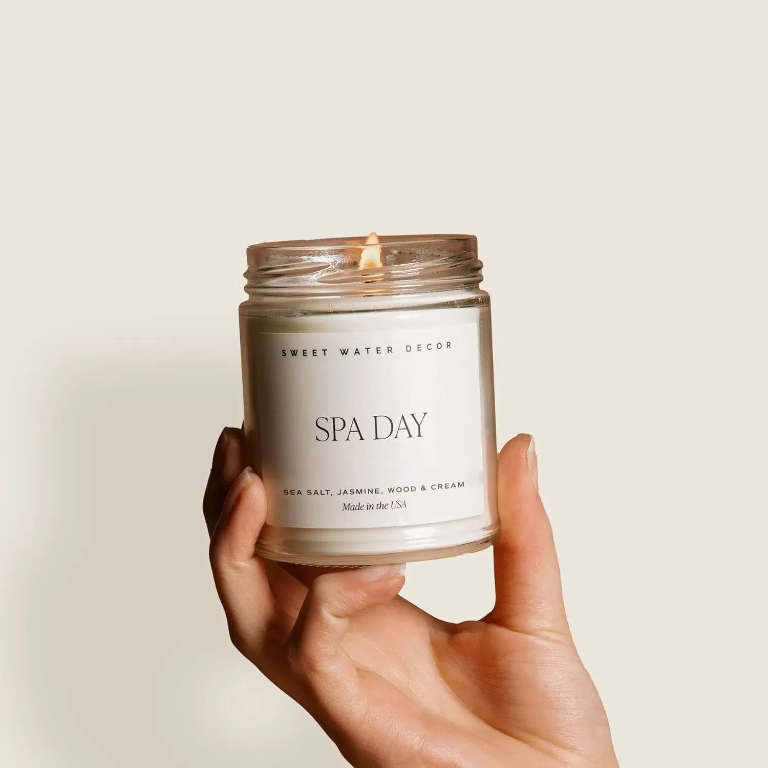 imageSweet Water Decor Driftwood and Mahogany Soy Candle  Warm Mahogany Fresh Lavender Geranium and Teakwood Scented Candles for Home  9oz Clear Jar  Gold Lid 40 Hour Burn Time Made in the USASpa Day